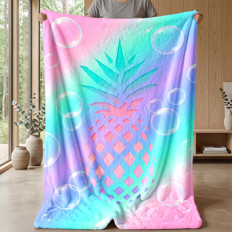 Pineapple Bubbles Rainbow Art Theme blanket Lightweight Warm Flannel Blanket Decorative Throw Blanket for Home Decoration