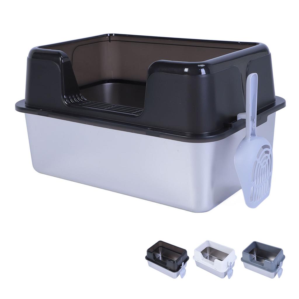 Металлический лоток для кошачьего туалета из нержавеющей стали 20 л, легко моется, не разбрызгивается, высокий бортик, большой лоток для кошачьего туалета