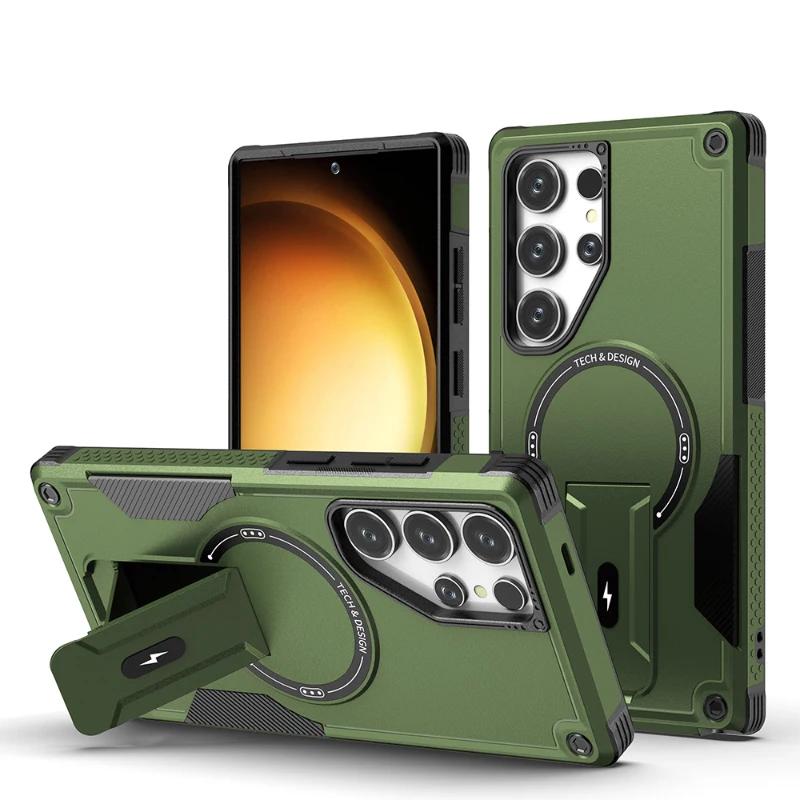 Роскошный чехол Magsafe для беспроводной зарядки с магнитным креплением для Samsung Galaxy S25 S24 Ultra Plus, противоударный жесткий чехол с невидимым кронштейном