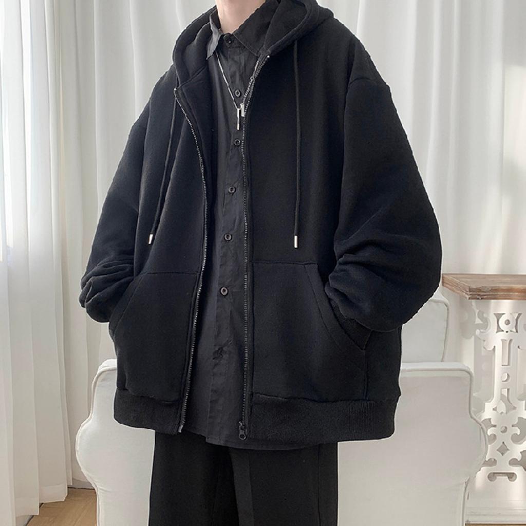 Мужская повседневная модная однотонная толстовка с длинными рукавами и капюшоном, с карманом на молнии