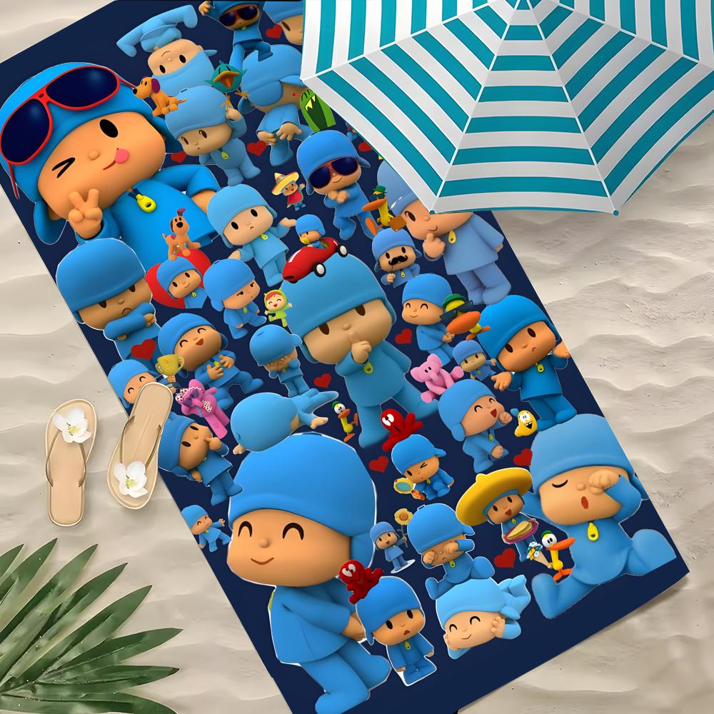 Аниме P-P-pocoyo-o мультфильм Полотенце Полиэстер Пляжное полотенце Быстросохнущее Без песка Полотенце для ванны для лета Бассейна Путешествий Отпуска