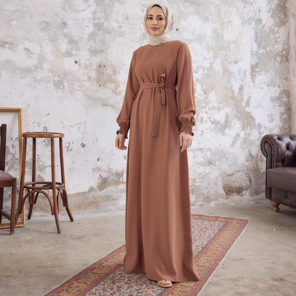 Женское платье из креповой ткани с длинным рукавом Vera с поясом