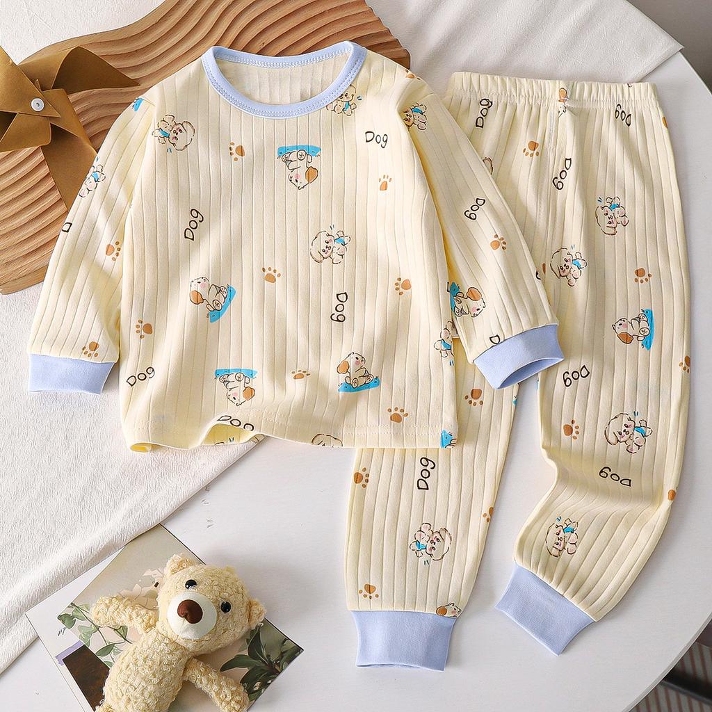 Kids Boys Girls Warm Pajamas Cute Cartoon Long Sleeve T-Shirt + Pants Toddler Baby Autumn Underwear Clothing Sets