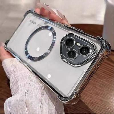 Honor 400Pro Гальваническое покрытие Прозрачный Мягкий ТПУ Магнитная Беспроводная Зарядка Чехол Для Honor 400 Smart 300 Ultra 200 Pro Пленка для Объектива Телефон Ударопрочный Чехол