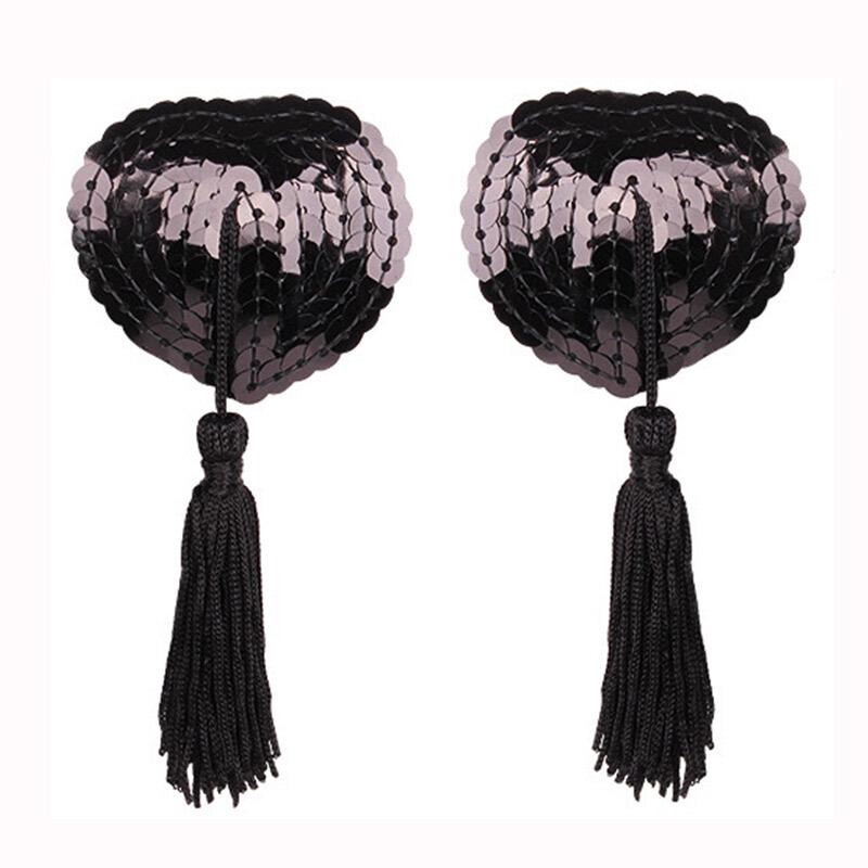 Блестящие накладки на соски в форме сердца с кисточками - Силиконовые пастилки Аксессуары для нижнего белья