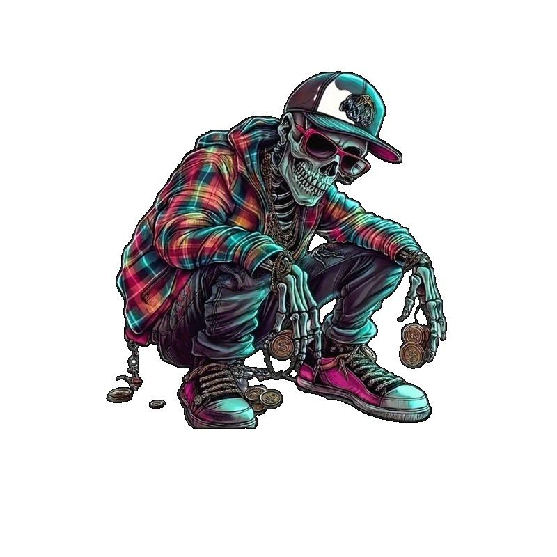 Черная футболка с красочным скелетом в стиле хип-хоп для повседневной носки