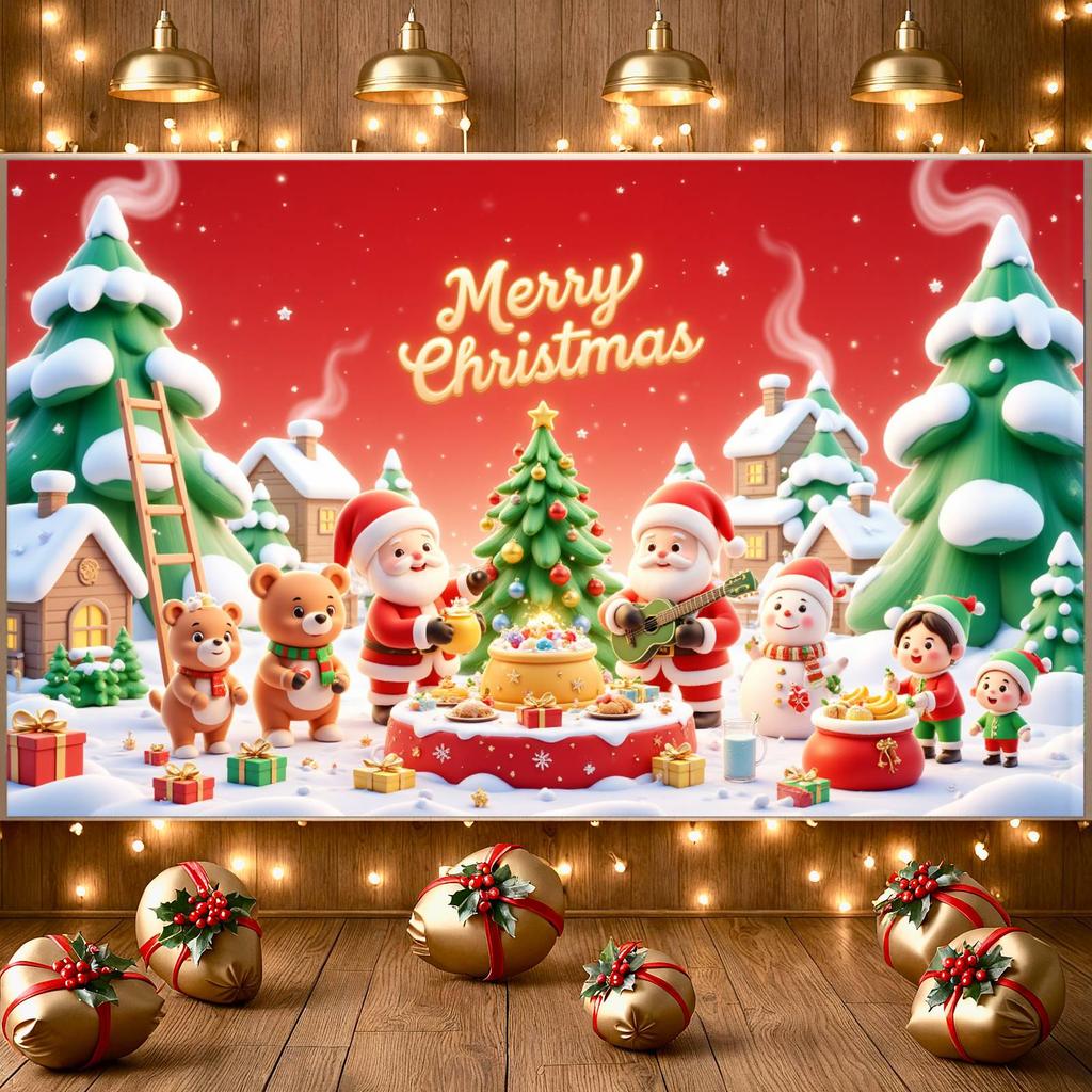 Christmas Decoration Banner Lightweight Material Merry Christmas Banner Christmas Banner Santa Claus Pattern For Home Decoration