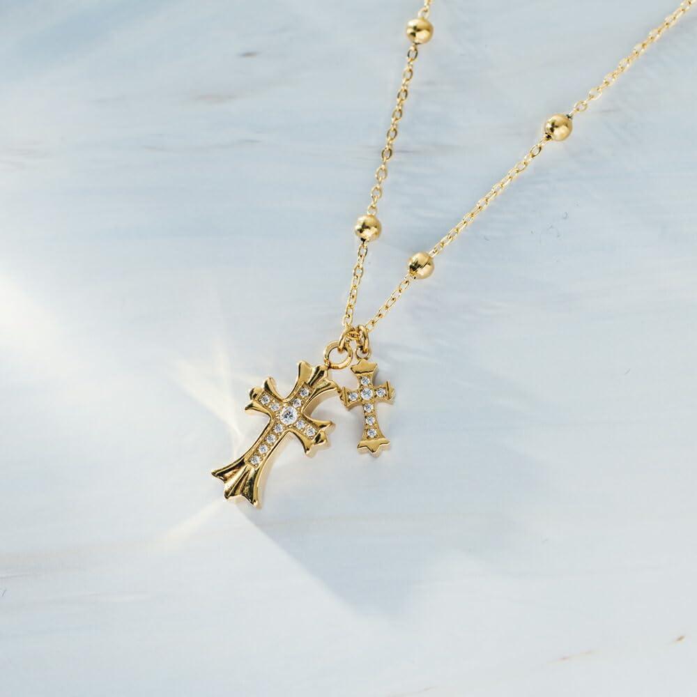 Ожерелье из нержавеющей стали с крестом и фианитом, подвеска из хирургической нержавеющей стали 316L, гипоаллергенный металл, золото, золото [mico.lor] (186) Женский Женский Мужской