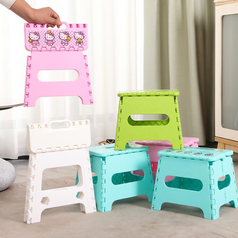 Portable Folding Cartoon Stool for Children & Adults - Durable Plastic Shoe Changing Seat