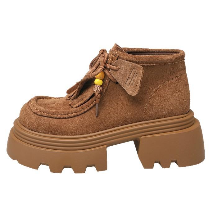 Европейская мягкая кожа большая голова маффин толстая подошва ботинки Мартин женские 2025 новые ретро матовая кожа небольшие увеличивающие рост короткие ботинки