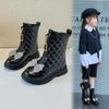Girls Autumn New Glossy Chelsea Boots 2023 Winter New Kids Versatile Rhinestone Bow Little Princess Casual Korean Style