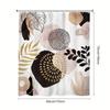 Boho Abstract Shower Curtain Set, Black Pink Gold Leaves, Modern Minimalist Bathroom Decor, Fabric, 12 Plastic Hooks