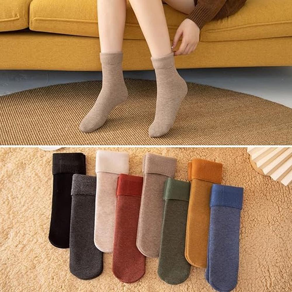 5Pairs Winter Warm Solid Women Socks Thick Thermal Wool Cashmere Blend Black Skin Seamless Snow Sock Velvet Soft Comfortable
