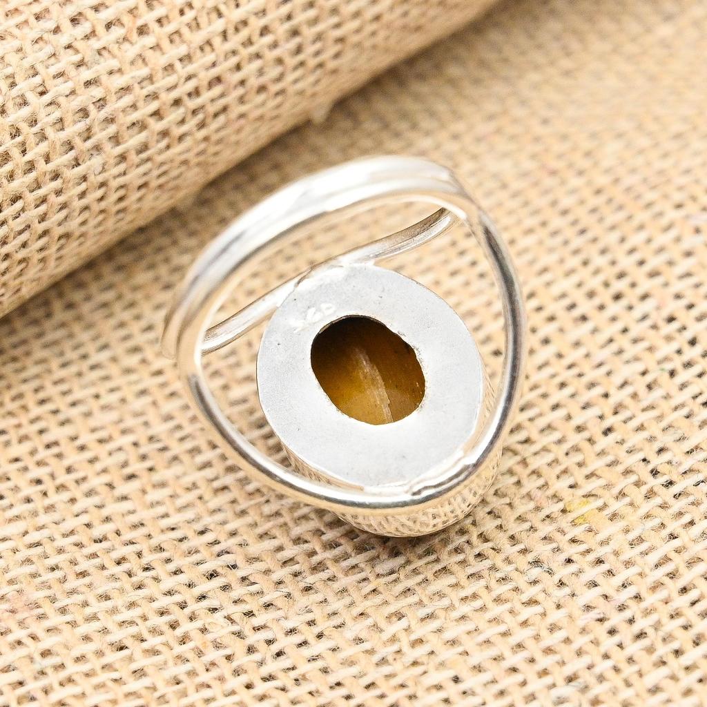 Кольцо из стерлингового серебра 925 пробы с драгоценным камнем тигрового глаза ручной работы на Рождество