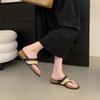 French holiday style casual versatile thick-soled slippers women's beautiful straw woven soft bottom slope heel flip-flop toe cool slippers