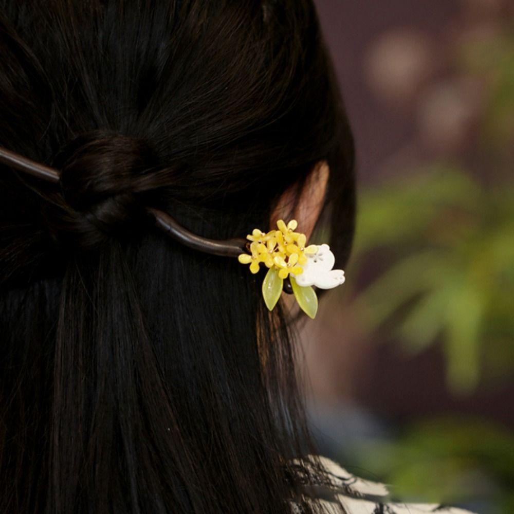 Vintage Flower Hairpin Flower Hairpin Fork Jewelry Accessories New Chinese Hair Stick  for Hanfu