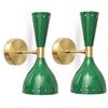 Mid Century Modern Green Brass Wall Sconce Lamp Retro Double Shade, Handmade Bedroom Lighting