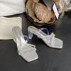 Crystal Transparent One-word Belt Beautiful High-heeled Sandals Summer New Crystal Heel Cool Slippers Women's Outer Wear