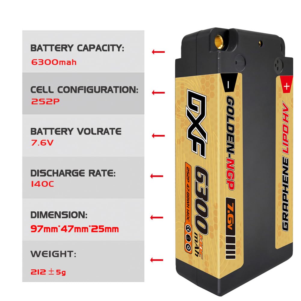 DXF 2 шт. 2S 7,6 В 140C 6300 мАч HV Жесткий корпус Короткий LiPo аккумулятор с разъемами 5 мм. Высокопроизводительный LiPo аккумулятор, идеально подходящий для японских радиоуправляемых автомобилей, грузовиков,
