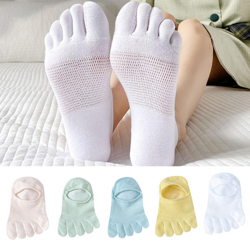 2 Pairs Woman's Five-Finger Socks Spring Summer Fashion Cotton Boat Sock Solid Mesh Breathable Invisible Socks Free Shipping