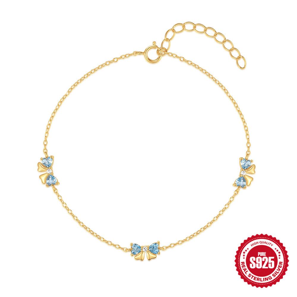 Браслет Bow Love Blue Zircon Splicing, женский модный стиль, серебро 925 пробы