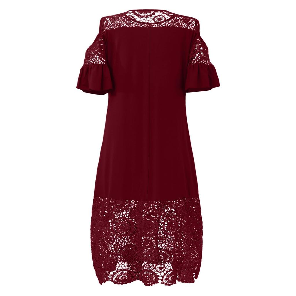 Модное женское кружевное платье без бретелек с короткими рукавами и рюшами
