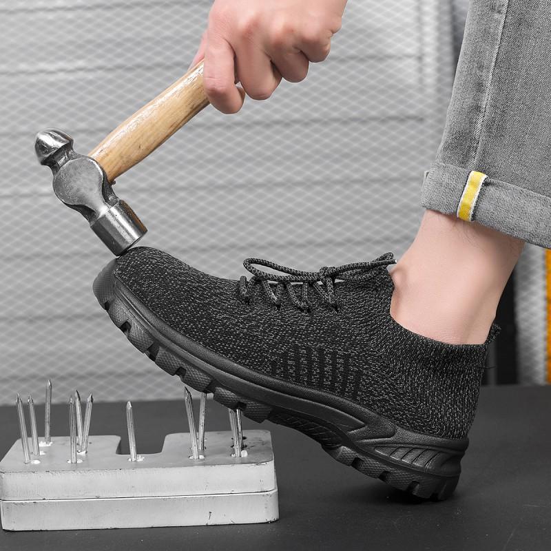 Mens Safety Work Shoes Breathable Knit Upper Steel Toe Anti-Puncture Slip Resistant Low Cut Black