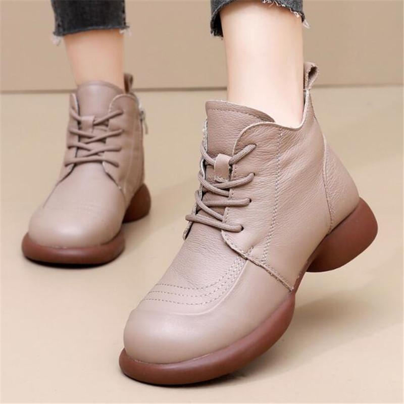 Autumn Winter Genuine Leather Women Ankle Boots Soft Sole Comfort Warm Plush Women's Snow Boots Fashion Low Heel Women's Shoes
