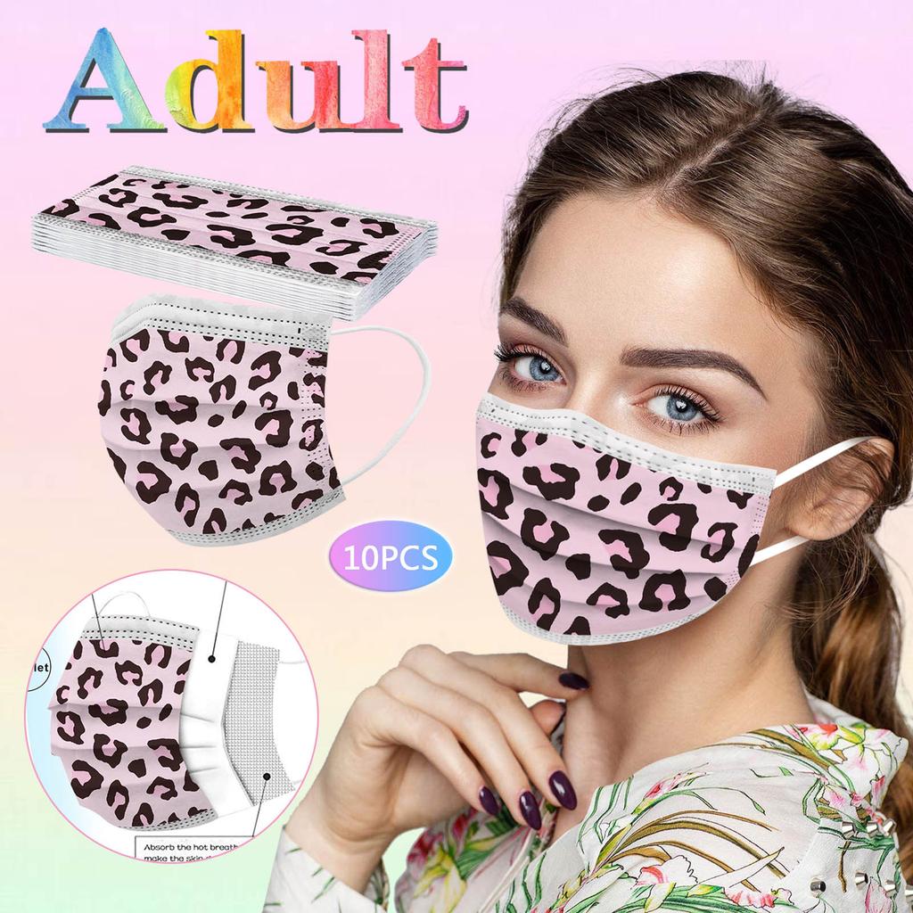 10PCS Adult Three-Layer Disposable Dust-Proof Protective Leopard Print Mask