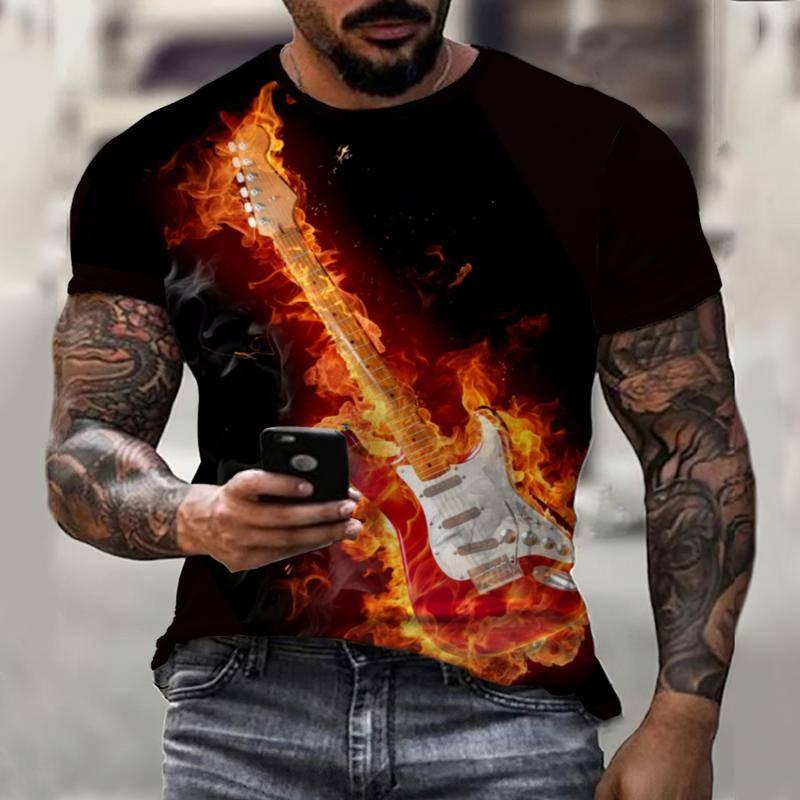 Летняя мужская повседневная футболка с коротким рукавом с принтом крутого музыкального символа