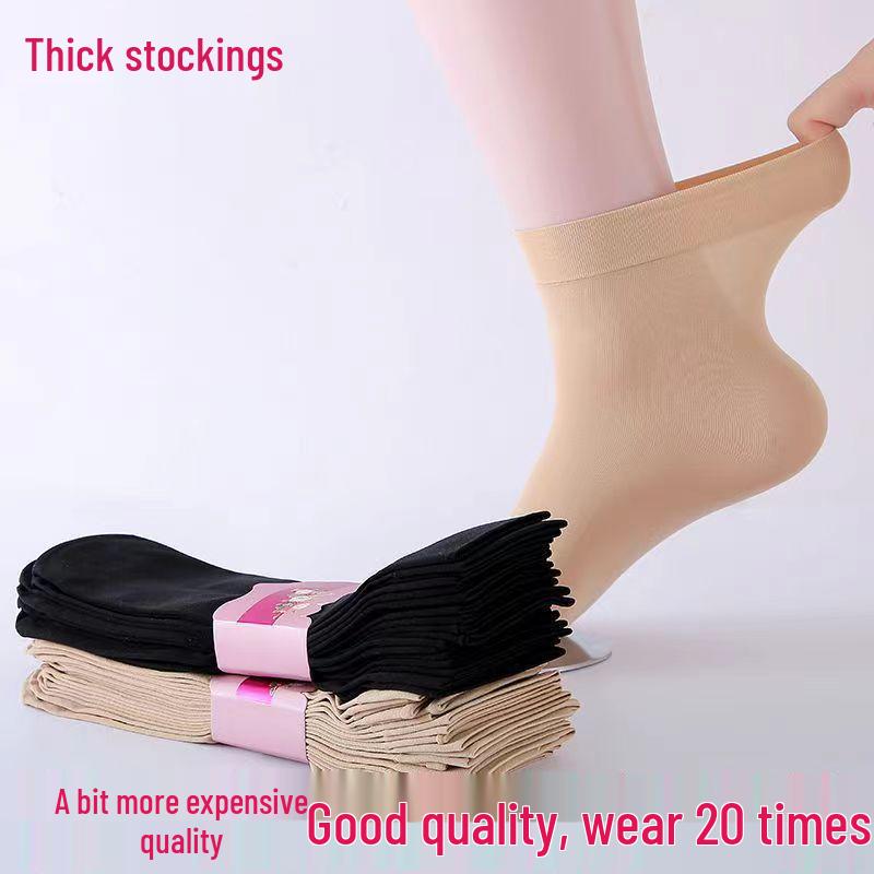 Women's Mid-Calf Velvet Winter Socks - Anti-Snag Steel Wire, Loose Top, Black & Nude, Warm & Cozy