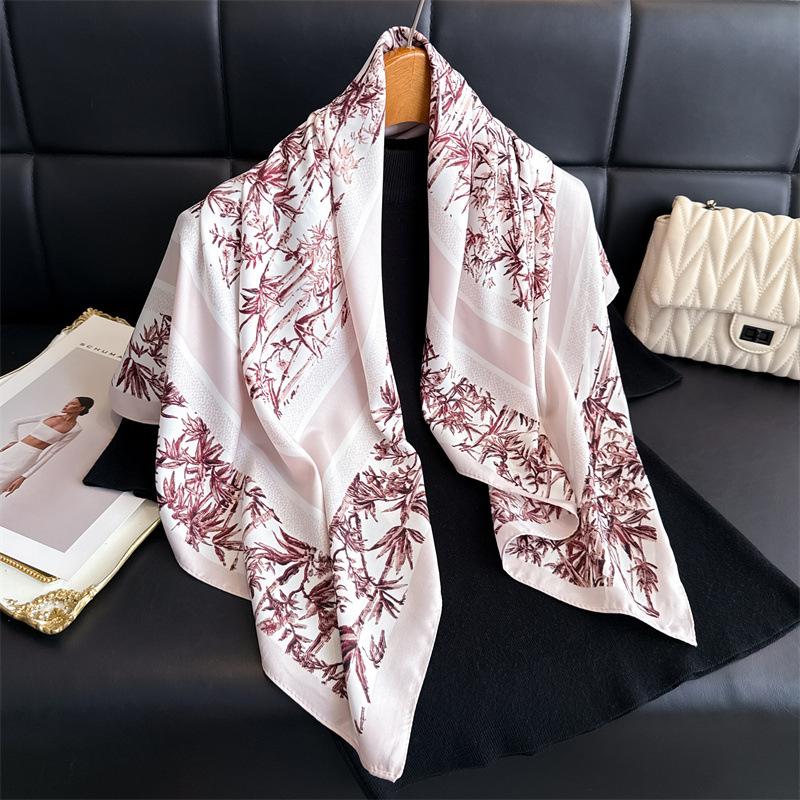 Luxury Floral Twill Print Square Scarf Women Soft Satin Kerchief Hairband Neckerchief Head Hijab Lady Headband Foulard