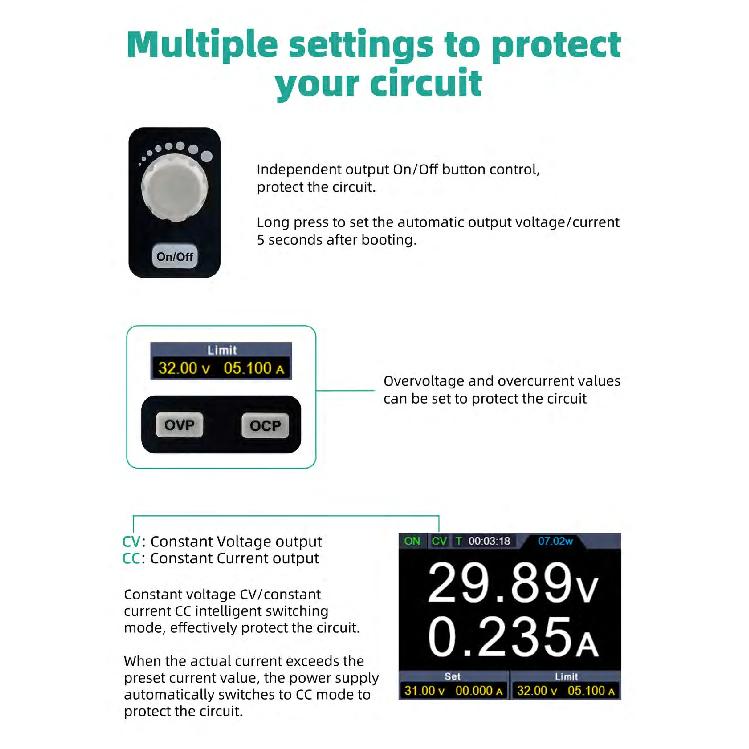 OWON SPE3103/SPE3053 Programmable DC Power Digital Regulator Switch 2.8" LCD Regulator SPE6103/SPE3102