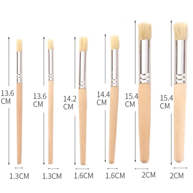 6-pack Piggy Mane Oil Painting Brush Round Head Wooden Handle Hard Hair Set Paint Brush Pier Pen Professional Art Cleaning Brush