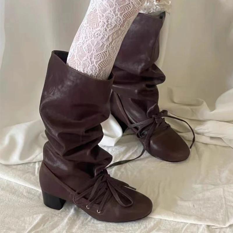 Fashion Women's High Boots High Heels Fashion Lace Up Designer Shoes Woman Winter 2025 Designer Goth Chelsea Boots New Pumps Mujer Botas