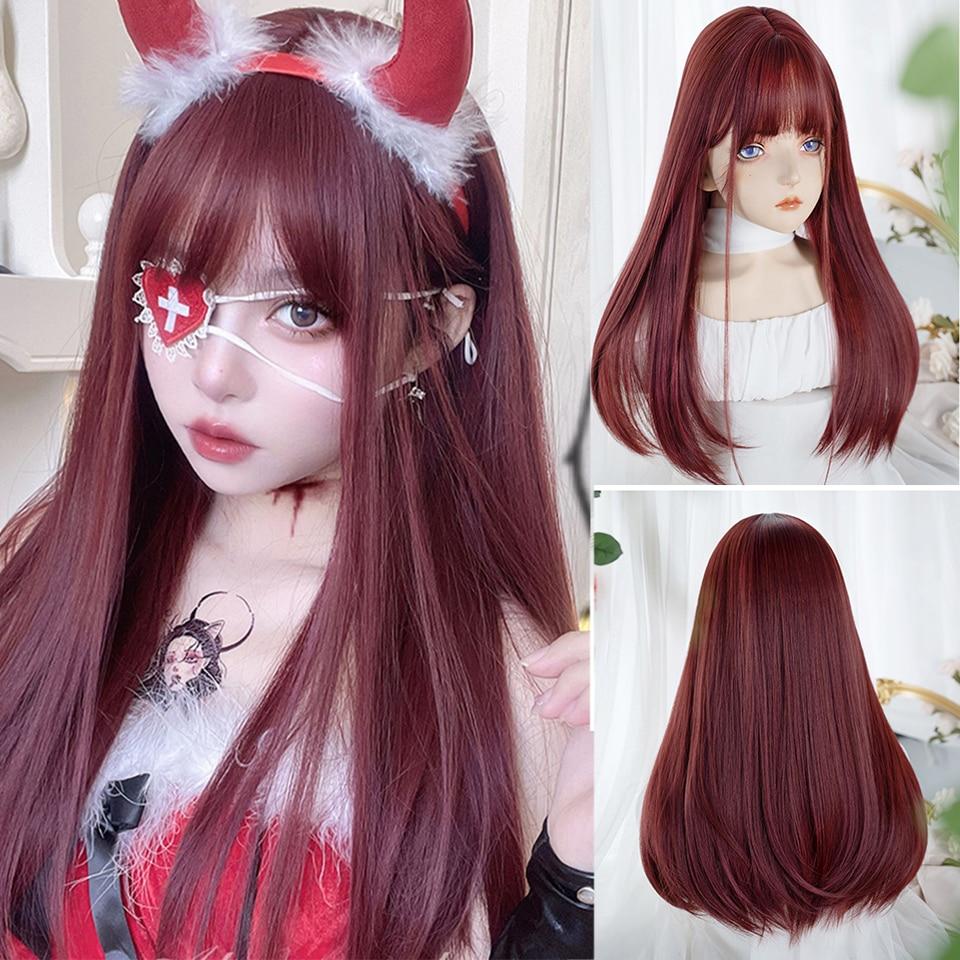 Длинный вьющийся синтетический парик с челкой по центру, темно-коричневый парик из натуральных вьющихся волос, женский парик для косплея, парик из термостойкого волокна