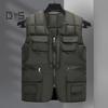 Мужской жилет с V-образным вырезом, без рукавов, на молнии, жилет с несколькими карманами, однотонный ветрозащитный теплый пуховый жилет, куртка