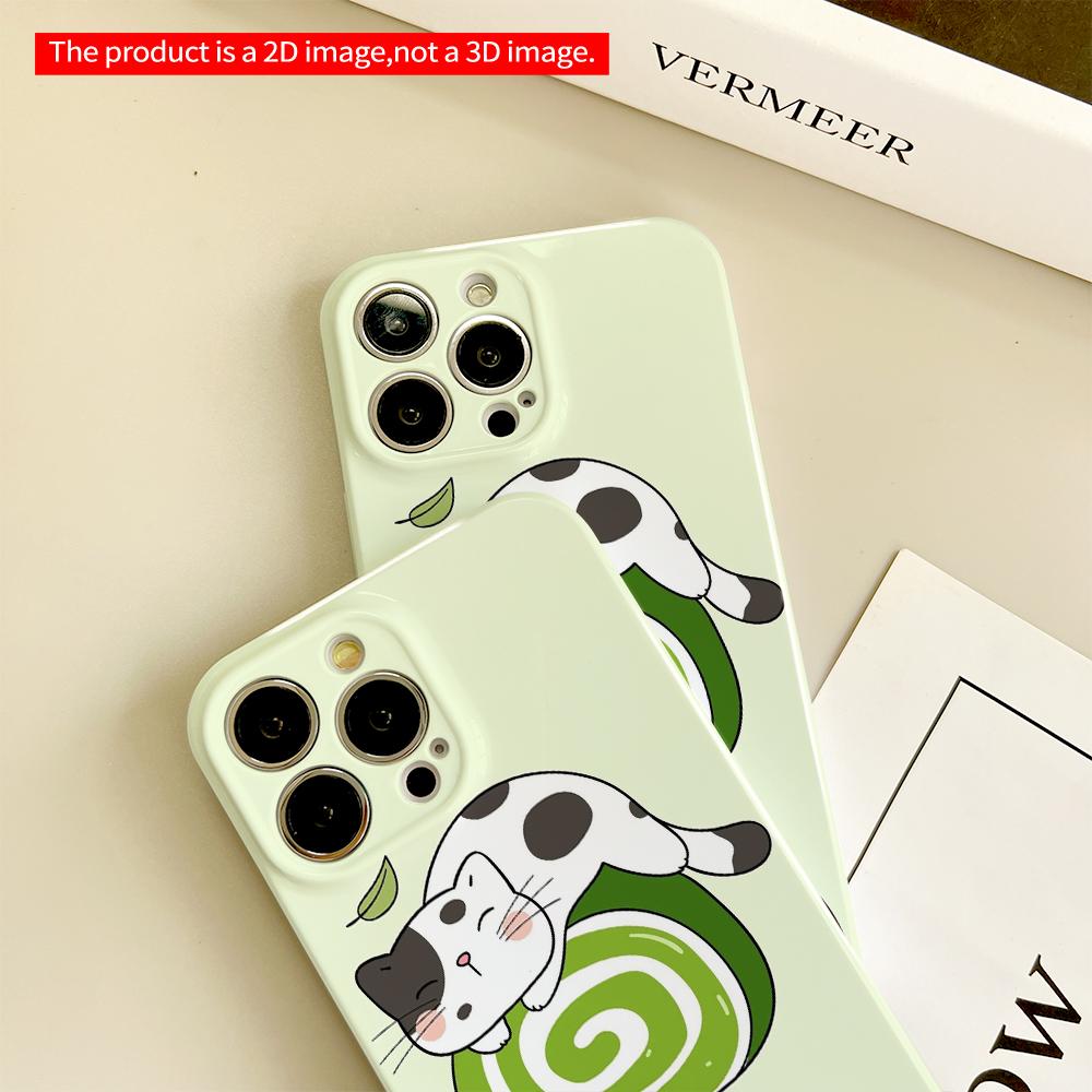 Cute Cat on Green Roll & Donut Phone Case All inclusive film hard phone case, compatible with iPhone 18 Pro Max 17 16 15 14 13 12 11