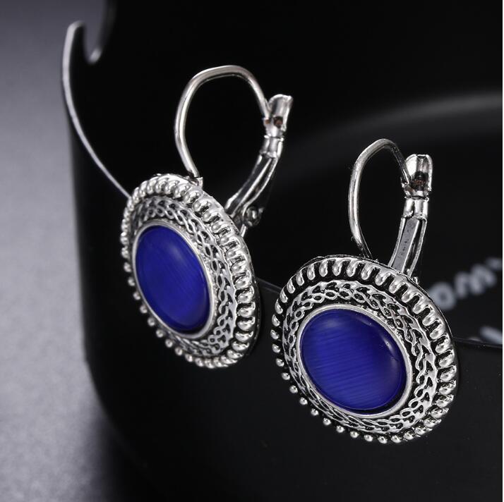 Большие серьги-капли для женщин, винтажные висячие серьги, синие, черные, круглые серьги с камнями ARI