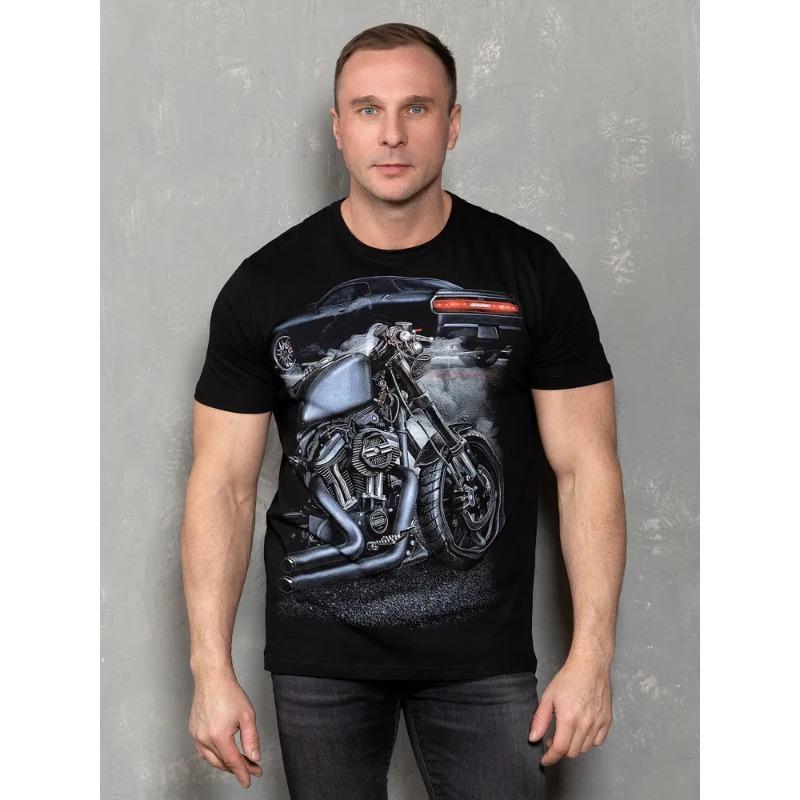 Men Moto Printed Short Sleeve O Neck T Shirt Summer Tees