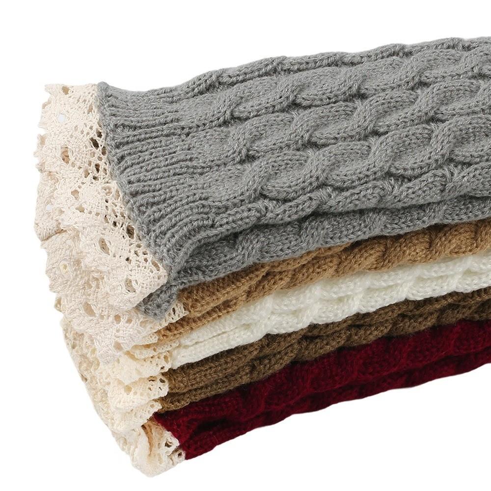 Long Fingerless Mittens Lace Trim Women Knitted Gloves Fashion Arm Warmers  Writting Friendly