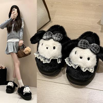 Милые хлопковые тапочки-котята женские осень-зима 2025 новые толстоподошвенные шлепанцы и плюшевые теплые зимние тапочки