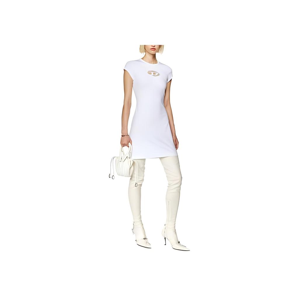DIESEL Solid Color Short Sleeve Round Neck Dress Women dresses White A062700AFAA100