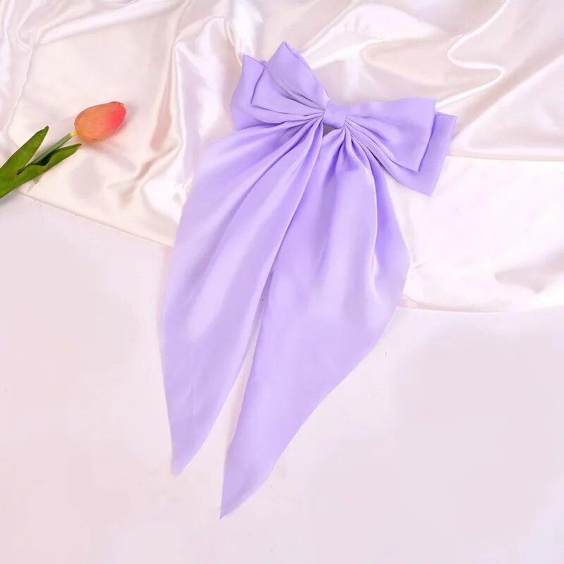 Корейская однотонная атласная заколка для волос, элегантная заколка для волос с бантом и лентой для девочек, модный простой головной убор с зажимами, аксессуары для волос