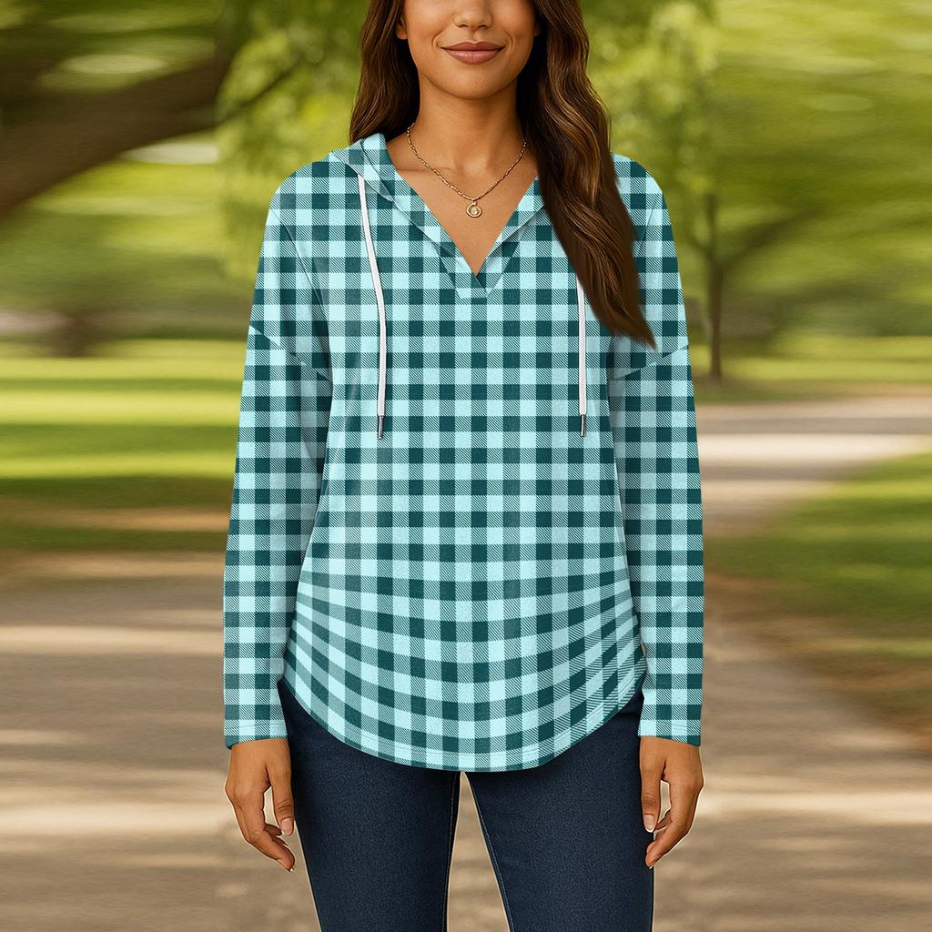 Женские модные толстовки с капюшоном V-образным вырезом с длинным рукавом и цветочным принтом на шнурке, повседневные свободные пуловеры