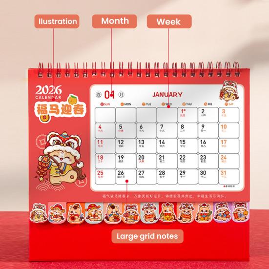 Китайский Новый год Настольный календарь 2026 Лунный Настольный Перекидной календарь Зодиак Лошадь Ежемесячный планировщик