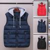 Men Waistcoat Hooded Drawstring Sleeveless Vest Coat with Pockets Zipper Closure Warm Comfortable Down Waistcoat