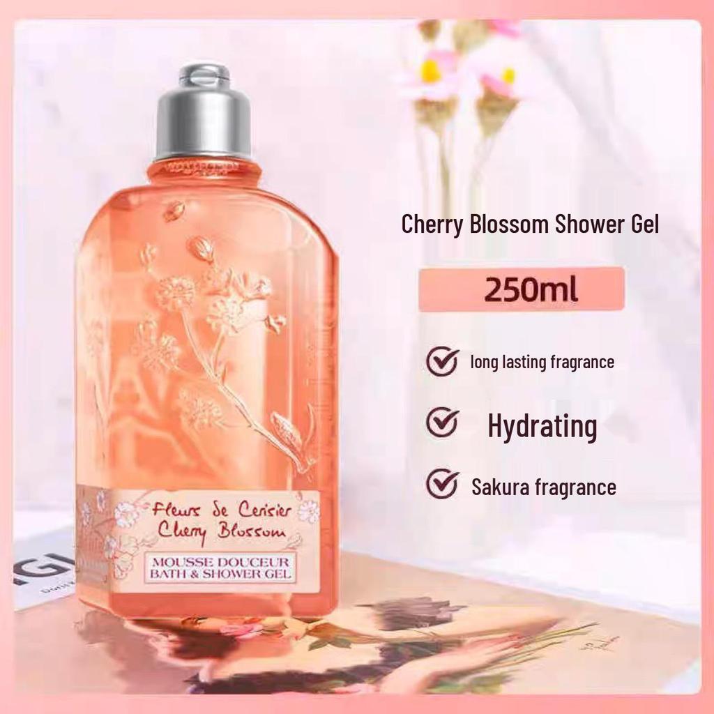 France Oushujia Cherry Blossom Body Lotion & Shower Gel Set - Moisturizing, Skin Nourishing, Long-lasting Fragrance, 250ml & 35ml Travel Size.