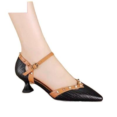 Летние женские босоножки на высоком каблуке с острым носком в французском стиле 2025 - Одиночная заклепка, закрытый носок, сказочный стиль с юбкой, полый дизайн