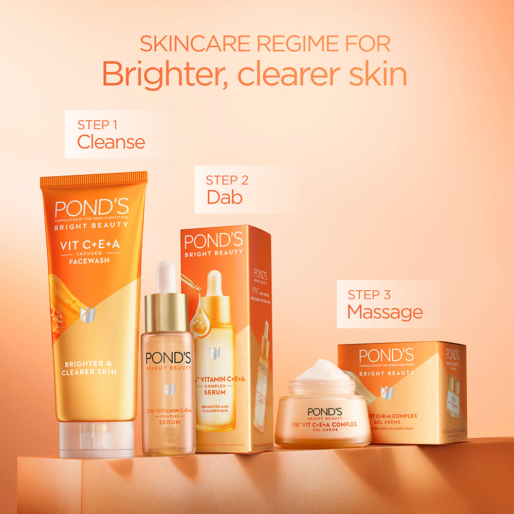 POND'S Сыворотка Bright Beauty 12% с витаминами C E A 28 мл для удаления следов от акне, пигментации, пятен, для чистой сияющей кожи, быстро впитывается